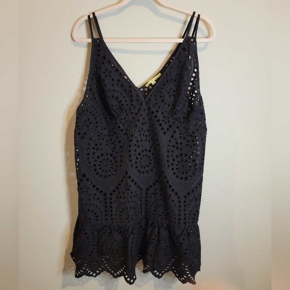 GIANNI BINI Black Eyelet Swimsuit Cover Size Large